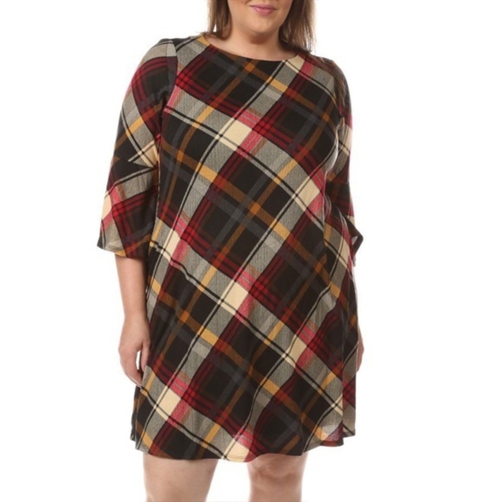 Jessica Howard Bell Sleeve Plaid Shift Dress Plus Size 3X
